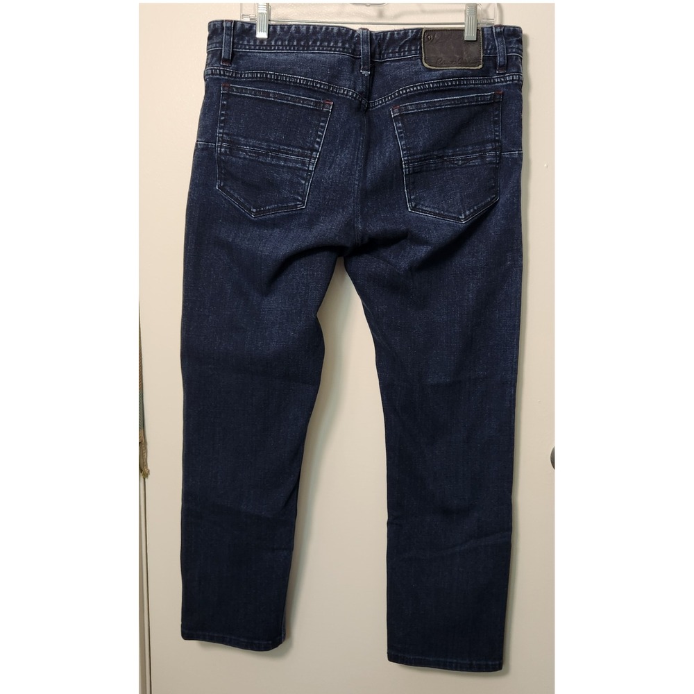 Robert Graham Men's Blue Denim Jeans 35x28 Embroidered 5-Pocket Straight Logo‎